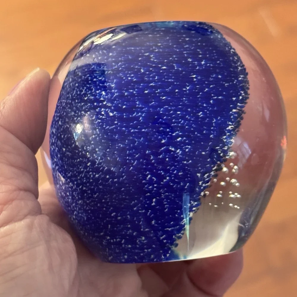 2 Lenox‎ Undersea Paradise Votive Crystal Blue Swirl Dolphin, Made in Scotland